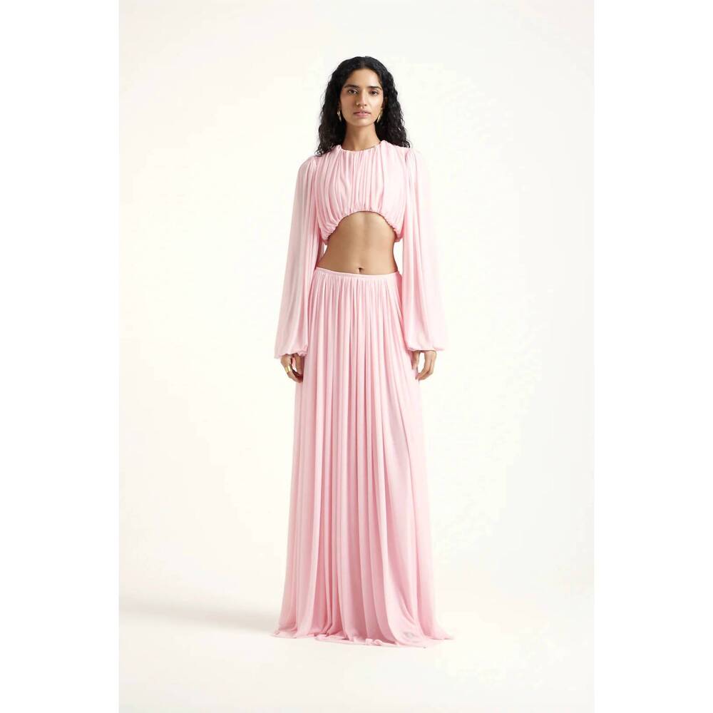 Women's Pink Two-Piece Pleated Skirt Set